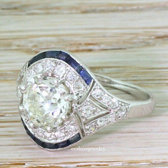 Art Deco 3CT Lab-Created Diamond & Sapphire Wedding 14K White Gold Finish Ring