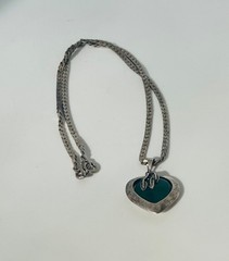 Vintage green malachite necklace sterling silver 925 heart pendant woman jewelry