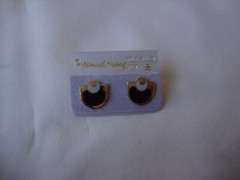VINTAGE SAMUEL HUANG SIGNED CLOISONNE RETRO MOD BLACK GRAY ENAMEL EARRINGS