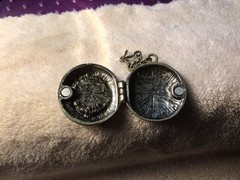 Vtg Silver Toned 3D MERMAID Iradescent Stone Locket Has Patina pre-owned