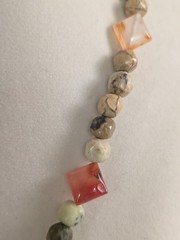Vintage Carved Stone Rose Pendant Beaded Carnelian Agate Jasper Necklace