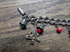 Vintage Christmas 7″ Chain/Charm Bracelet Trees Bells Ornaments