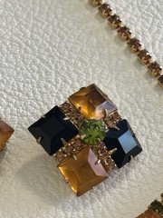 Vintage Juliana D&E Amber And Black Rhinestone Necklace Earring Set