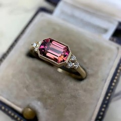 Art Deco Style Lab Created Pink Tourmaline Diamond Engagement Ring 14K Gold FN