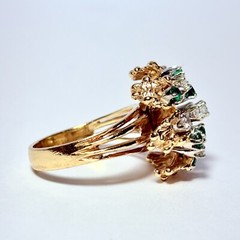 14K Yellow Gold 0.72ctw Emerald 0.60ctw Diamond Size 8.25 Cocktail Ring 9.6g