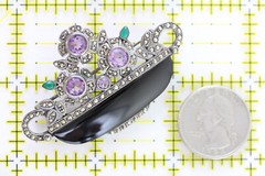 VINTAGE FLOWER BASKET ONYX AMETHYST MARCASITE STERLING SILVER BROOCH 925 DECO