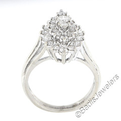 Vintage 14K White Gold 1.35ct Prong Diamond Marquise Navette Tiered Cluster Ring