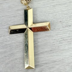Vintage Whiting Davis Gold Tone Chunky Cross Faux Stones Long Pendant Necklace