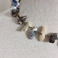 Single-Strand Choker Necklace Irregular Cut Abalone Chips Blue, White & Pink