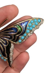 Large Vintage Unsigned Jomaz Gold Tone Enamel Rhinestone Butterfly Brooch ⚠️Read