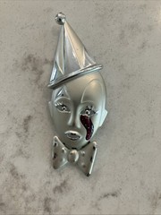 Vintage Crying Pierrot Clown Enamel Tear Silver Tone Brooch, Clown Jewelry, 1980
