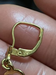 Vintage Gold Precious Metal W Germany Open Heart Pearl Dingle Earrings Signed FB