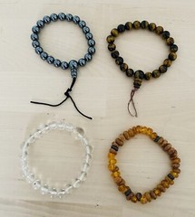 **** 4 Vintage Stone Glass Beads Stretchable Bracelets