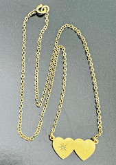 Vintage 12k GF Double Heart Necklace Diamond Accent Signed Romantic Gift
