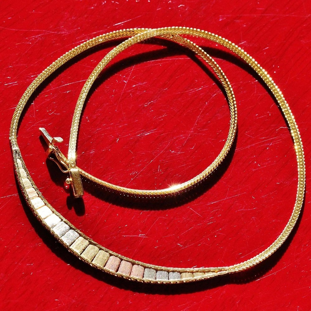 14k multi tone gold necklace Italian 16.0″ link chain vintage handmade 7.6gr