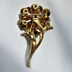 Estate Vintage Green Rhinestone Flower Brooch Gold-tone Floral Pin
