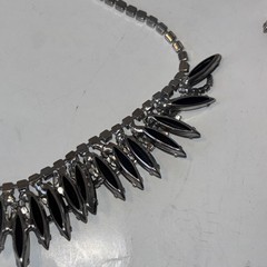 Black Navette Rhinestone Necklace Clip Earrings Set Unmarked “Juliana Style”