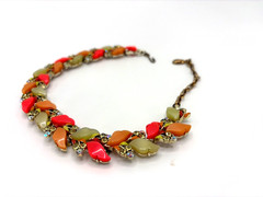 LISNER Thermoset Necklace Bracelet Earrings Set Cream/Salmon/Peach & AB Clusters