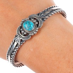 6.4″D Cadman Navajo sterling silver high grade spiderweb turquoise cuff bracelet
