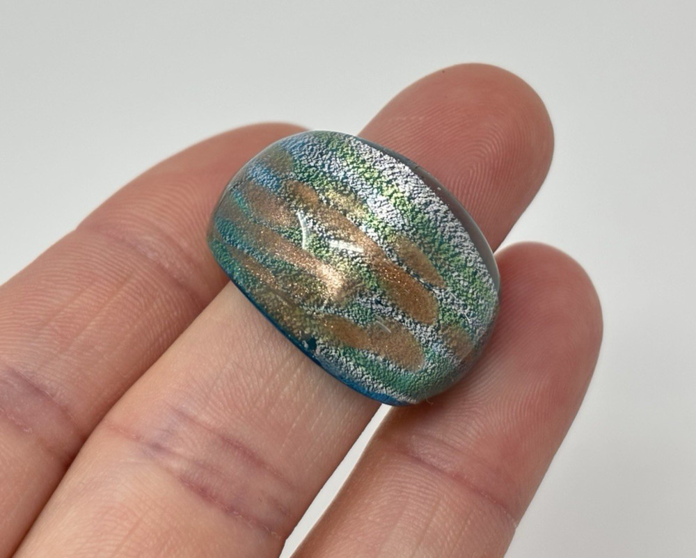 Murano Art Glass Wide Dome Cocktail Ring Blue Gold Chunky Sz 7