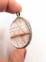 Sterling Silver Rutilated Quartz Carved Scarab Beetle Egyptian Revival Pendant