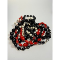 Necklace Lot Sarah Coventry And Others Red Black White Vintage Acrylic Long