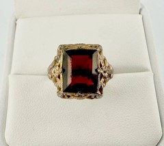 Antique Art Deco Signed Uncas Gold Tone Ring Red Paste Stone Sz5.5 Repair Read