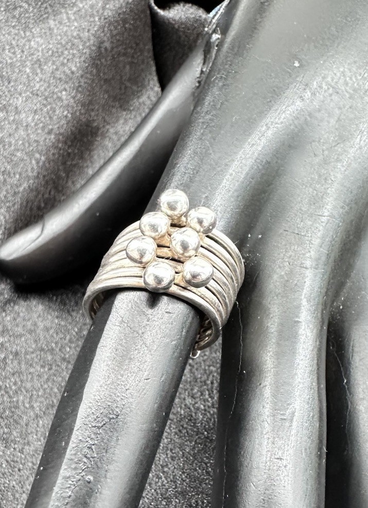 Vintage Seven Band Beaded Spinner Ring 7.8g Sterling Silver 925 Sz 6