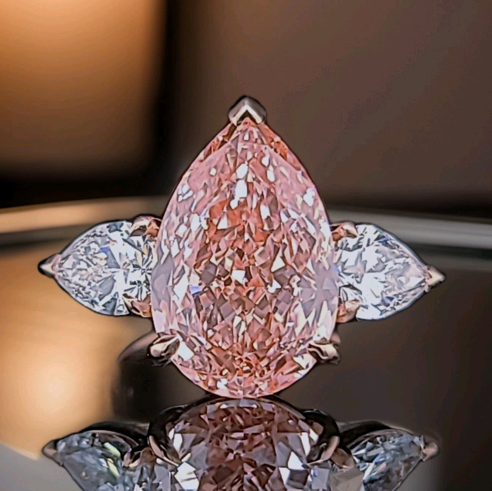 14k Rose Gold Engagement Ring 10.77ct Lab Grown Pink Diamond Pear Shape IGI