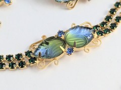 Vtg Juliana Style Molded Green Blue Givre Glass Rhinestone Costume Jewelry Set