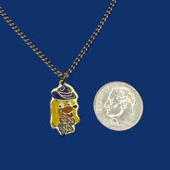 Vintage Cartoon Dog Pendant Necklace Gold Tone Enamel Puppy Hat Kitschy Jewelry