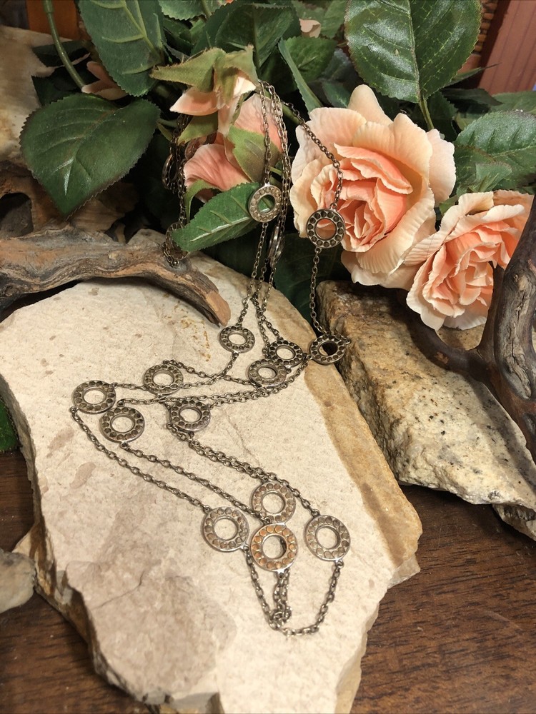 19. 925 Sterling Anna Beck Style Dot O Rings Linked Chain Necklace 43.3g, 60″