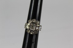 Ring Silver-Tone Alloy With Clear Stones Adjustable Size Band Vintage