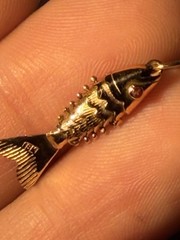 Vintage 18K Gold Articulated Chinese Koi Fish Pendant Ruby Eyes