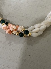 Vintage Cream Color Beaded Necklace With Coral Green And Gold