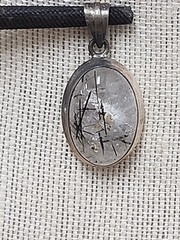 Sterling Silver 925 Oval Black Rutilated Quartz Statement Pendant
