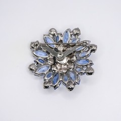 Vintage Brooch Blue Glass Rhinestone Womens Silver Flower Pin Open Back