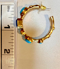 RJ Graziano Vintage Turquoise Blue Topaz Crystal Gold Tone Necklace Hoop Earring