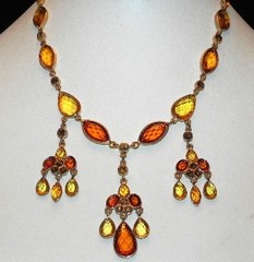 Vintage Topaz Yellow Color Teardrop Lucite Rhinestone Victorian Revival Necklace