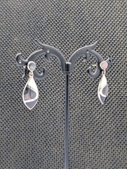 Vtg Sterling Silver Onyx Rainbow & White MOP Marquise Shape Dangle 925 Earrings
