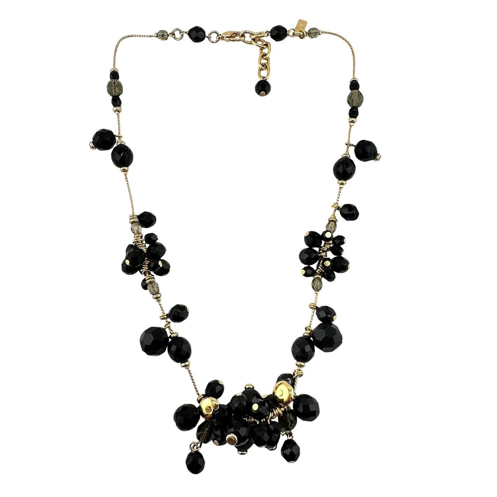 Tanner Black Smoky Gray Chacha Cluster Crystal Beaded Gold Tone 20” Necklace