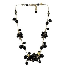 Tanner Black Smoky Gray Chacha Cluster Crystal Beaded Gold Tone 20” Necklace