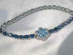 Vintage Sterling Silver 925 Natural Heated London Blue Topaz Tennis Bracelet