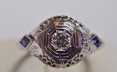 Antique Art Deco Engagement 19K White Gold Ring Size 5.75 UK-L EGL USA