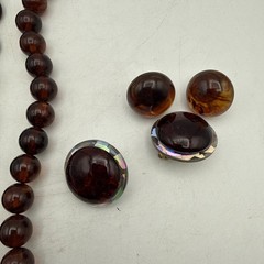 Vintage MCM Mixed Jewelry Lot Necklace, Clip on Earrings – Brown