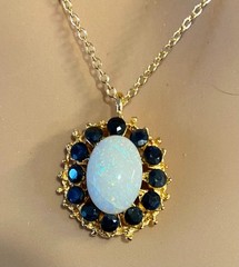 AUTHENTIC SWOBODA PENDANT ~ AUSTRALIAN FIRE OPAL, GENUINE SAPPHIRE ~ WOW!