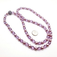 Vintage Joan Rivers Lavender Glass Pearls Crystal Beaded Necklace, Screw Clasp