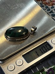 Vintage Malachite Sterling Silver Oval Pendant Rope Bezel Swirl Cabochon