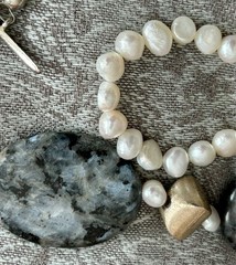 GENUINE PEARL NECKLACE Chunky Gemstone Labradorite & Baroque Pearl Artisan OOAK