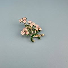 Vintage Enamel Rhinestone Trembler Flower Brooch Pin Pink Green Gold Tone Jiggle